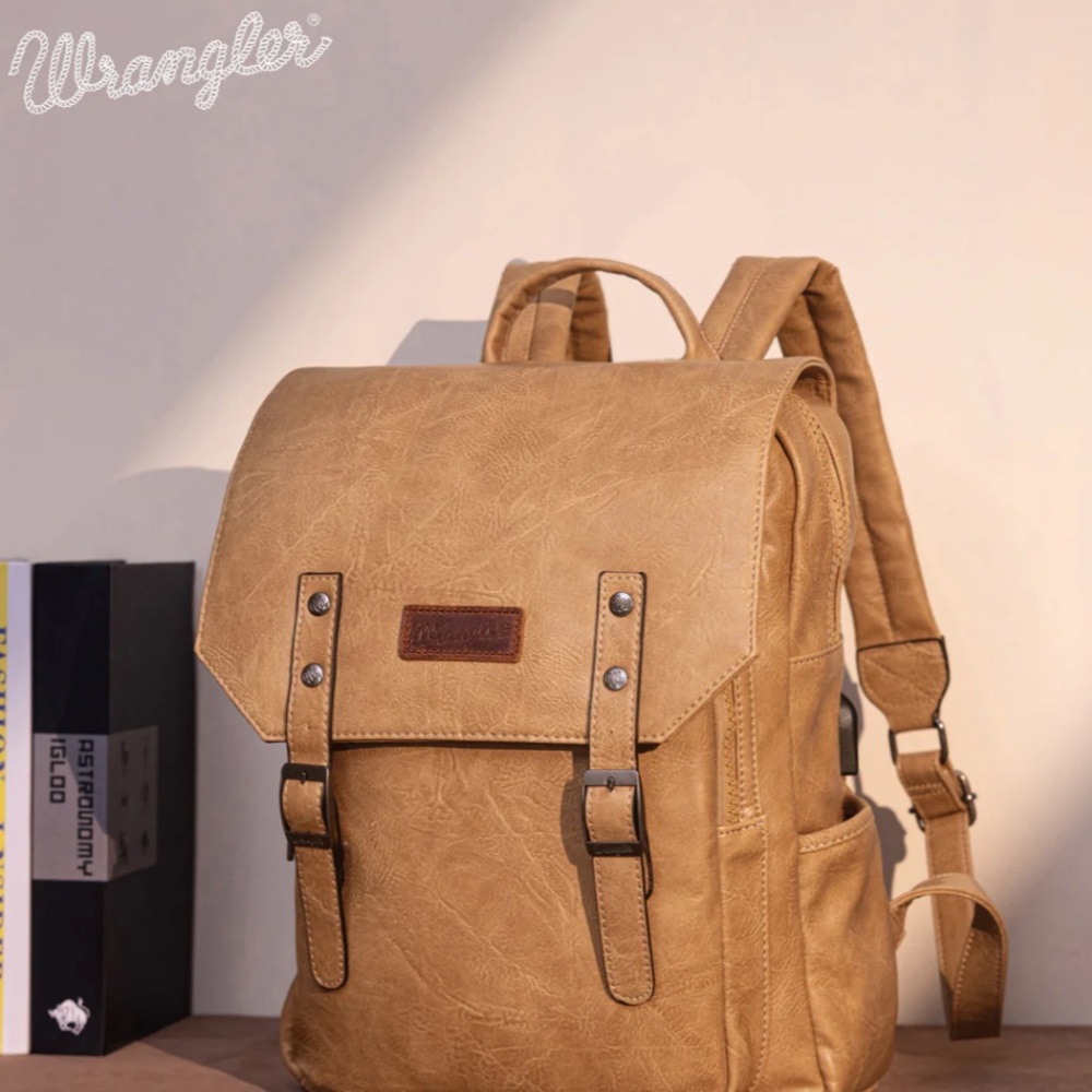 Wrangler Tan Backpack with Flap & Buckle
